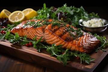 Grilled salmon steak