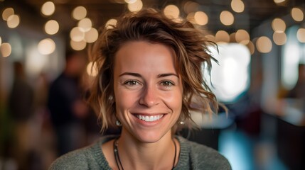 Obraz premium Portrait of a digital nomad woman in a coworking space