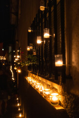 Fototapeta na wymiar Candlelights in the night in Arbancón, Guadalajara, Spain