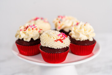 Red Velvet Cupcakes with White Chocolate Ganache Frosting
