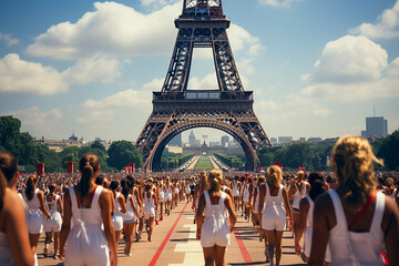 Countless athletes in front of the Eiffel Tower