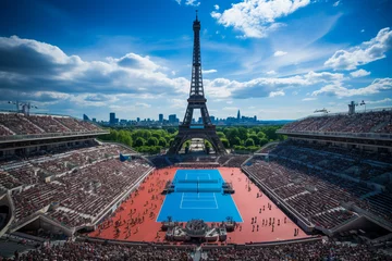 Poster The tennis court in front of the Eiffel Tower © michaelheim