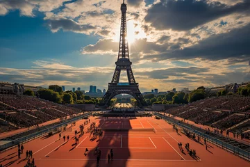 Zelfklevend Fotobehang The tennis court in front of the Eiffel Tower © michaelheim