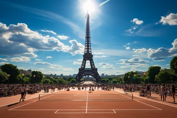 Crédence de cuisine en verre imprimé Tour Eiffel The tennis court in front of the Eiffel Tower