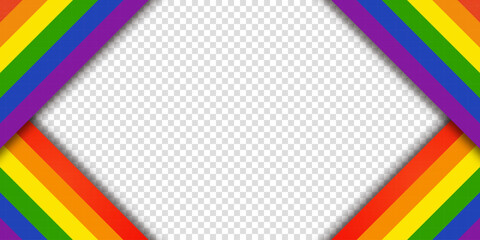 Abstract geometric red, orange, yellow, green, blue and purple ribbon lgbtq color isolated background. Lgbt Pride History Month color background with copy space for text. Transparent vector