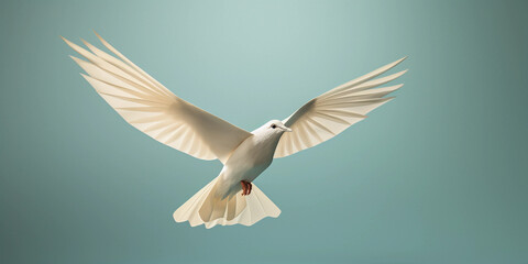 Obraz premium Minimalist representation of a dove, symbolizing peace and charity, constructed from origami folds, on a pastel - colored background, peaceful and serene