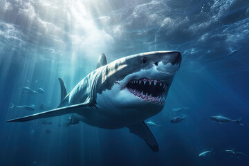 A big white shark in the sea under the water generative ai