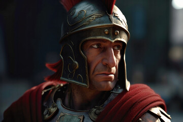 Close-up portrait of an ancient Roman centurion (Generative AI)