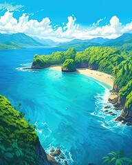 A stunning painting shows a vibrant tropical island paradise. (Generative AI)