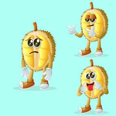 Cute durian characters with different facial expressions