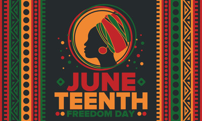 Fototapeta premium Juneteenth Independence Day. Freedom or Emancipation day. Annual american holiday, celebrated in June 19. African-American history and heritage. Poster, greeting card, banner and background. Vector
