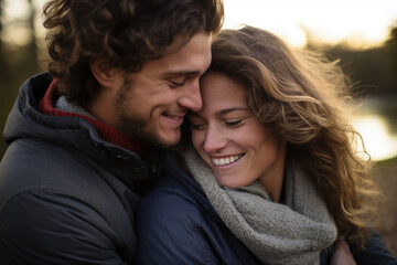 Couple cuddling in the park