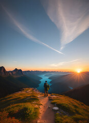 Naklejka premium sunset in the mountains