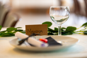 dining table decor for confirmation, or wedding, with nameplate in norwegian 