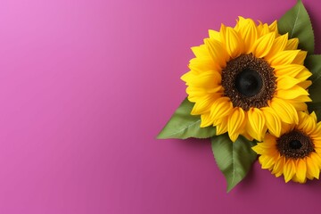 Frame made of beautiful sunflower on soft magenta background