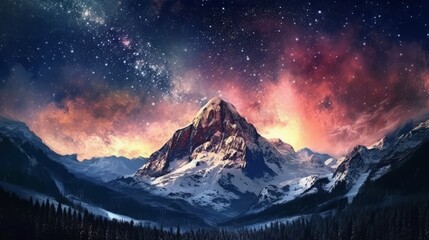 The starry night sky in the mountain