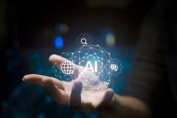 Obraz premium AI Chat bot ChatBot Technology and business design, global internet communication application concept.