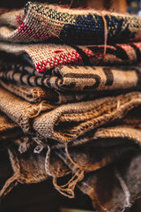 close up of burlap sacks