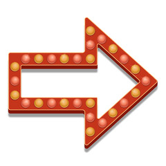 Shiny arrow frame with lights. Frame template with light bulbs for promotions.