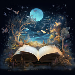 An open book with vibrant illustrations and words - dreamland