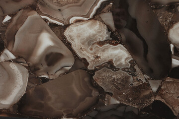 The marble background is brown. Various geometric shapes on the background.Flat lay. Top view. Copy space.