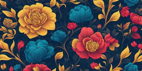 Zelfklevend Fotobehang  beautiful flowers, flat background, isometric © KDG™