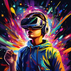 A young learner immersed in a virtual reality environment - learning