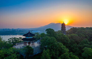 Aerial photo of Mount Jiuhua Park, Nanjing, China