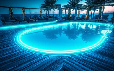 Fototapeta na wymiar holiday vacation night large luxury summer light resort pool water. Generative AI.