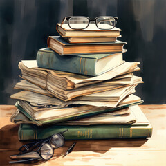 A stack of well-worn books with a pair of glasses - inspirational
