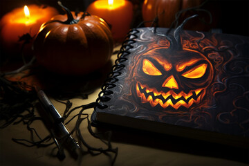 Halloween artistic draw on notebook