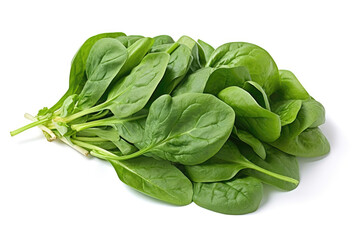 Fresh spinach leaves on a white background: Crisp and Nutritious: Fresh Harvest of Spinach Leaves on White Surface. Generative AI 