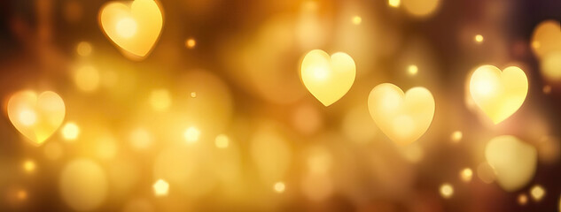 Abstract golden hearts bokeh background banner design