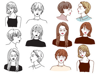 白黒、モノトーン、線画のイラスト(手書き、オシャレ、雑誌、ファッション、可愛い、女の子、人物)
Illustrations in black and white, monotone, and line drawings.Handwriting, fashion, magazines, fashion, cute, girls and people.