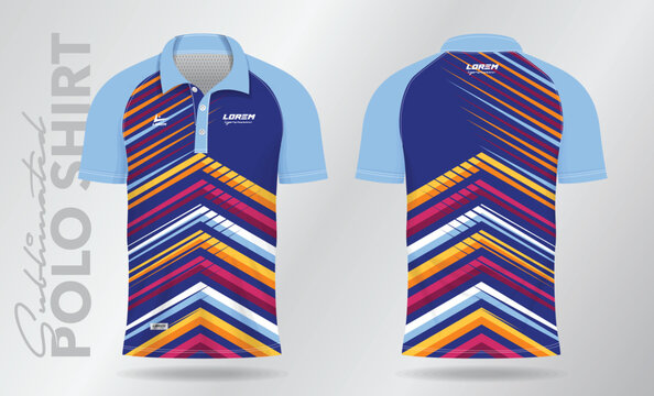 colorful sublimation Polo Shirt mockup template design for badminton jersey, tennis, soccer, football or sport uniform