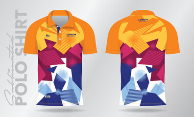 colorful sublimation Polo Shirt mockup template design for badminton jersey, tennis, soccer, football or sport uniform