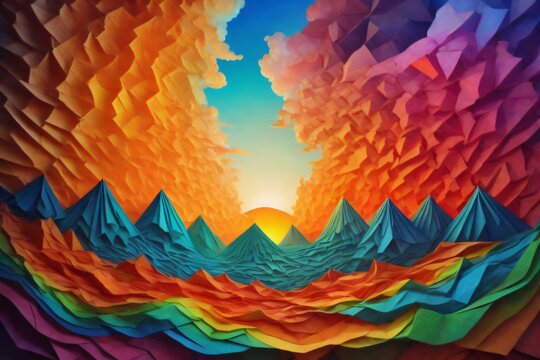 unique blend of colors and textures inspired by surreal sunrises or sunsets, indicative of creativity, imagination, and the art of landscape painting. Created with generative AI tools