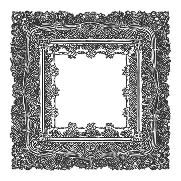 Antique old vintage frame engraving with ornament in Celtic style, decorative design. AI generated.
