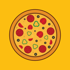 Flat Tasty Pizza Illustration Icon Vector