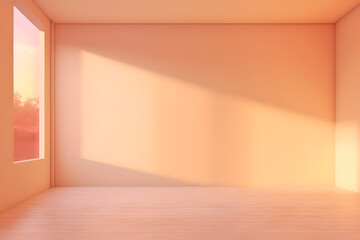3d rendering of a pastel beige wall background, sunset lighting. Generative AI