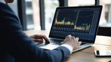 Businessman fund manager trading stock market indicators for best investment strategy, financial data and charts.