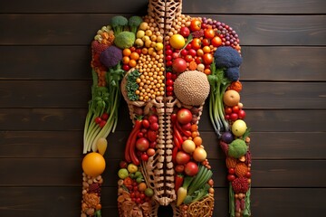 Human portrait made by fruits and vegetables. Healthy organic food with nutrients and vitamins necessary for health. Generative AI.