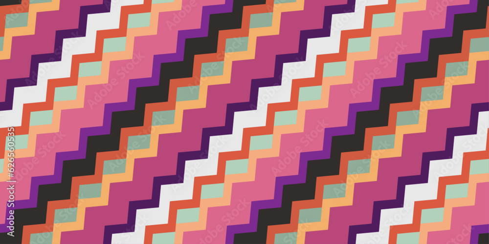 Poster Pastel soft colors ladder of zigzag stripes. Diagonal striped pattern. For print and interior, wallpaper and textiles.
