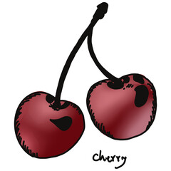 cherry doodle drawing, line draw of fruit and food