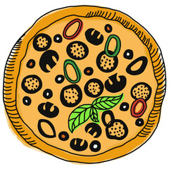 pizza drawing cartoon, pizza for cooking and food