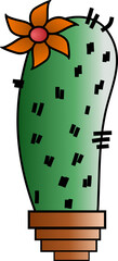 Cactus Growing in the Pot, Cactus in flat style on a white background. Home plants cactus in pots and with flowers. A decorative cactus with prickles and without.