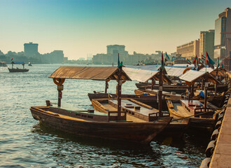 Boats on the Bay Creek in Dubai, UAE