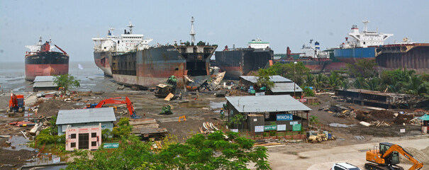 Sitakunda,Chittagong,Bangladesh 30th May 2016: Inside of Ship breaking yard chittagong,Bangladesh. Ship breaking industry has expanded very fast in Bangladesh. Workers are working in the yard.