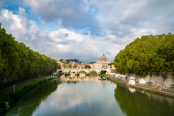 Fototapeta premium St.Peter's basilica viewed across Tiber river in Vatican in Rome. Italy