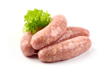 Italian sausages, Raw Salsiccia Sausages, isolated on a white background.